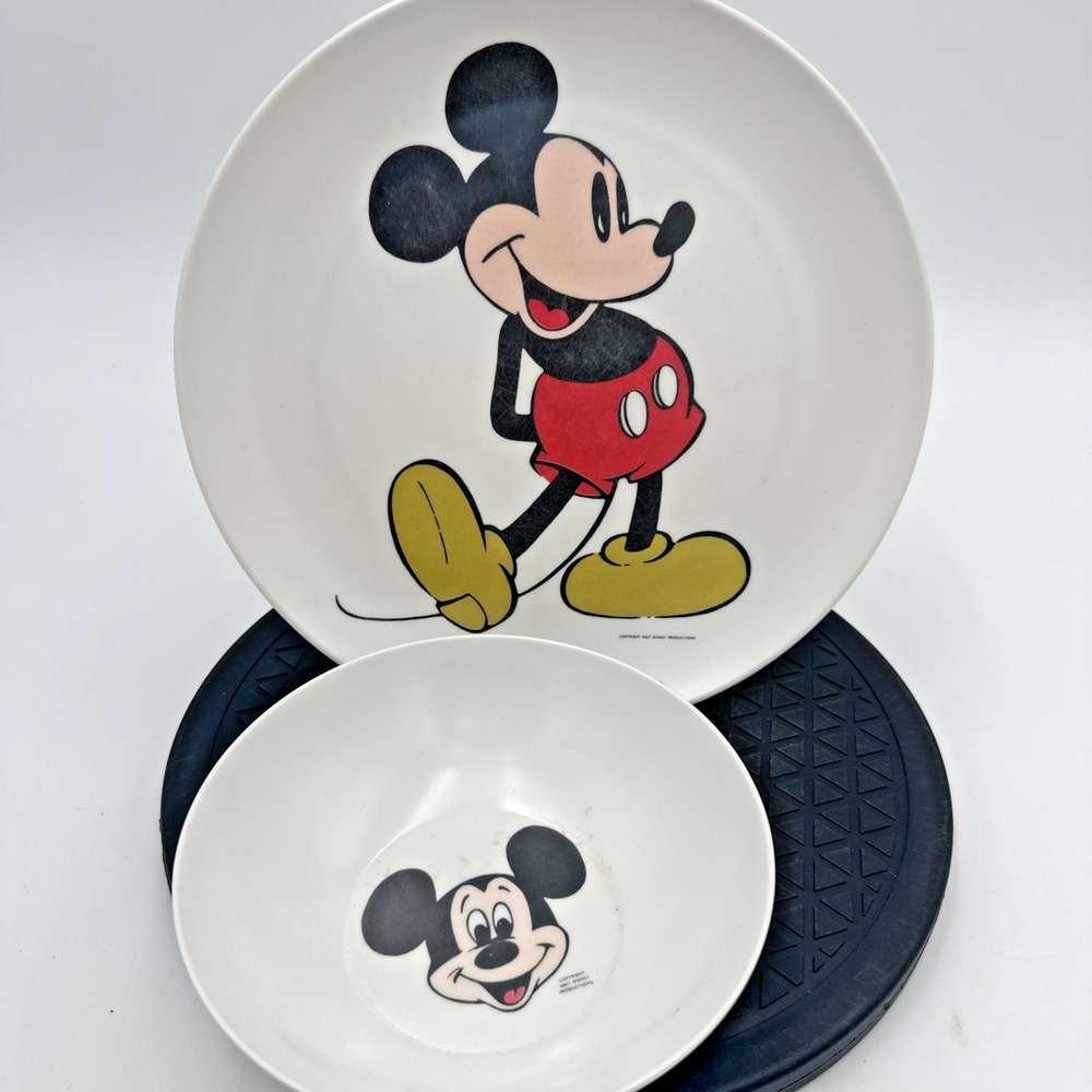 Vintage Mickey Mouse Melmac Plate And Bowl Walt Disney Productions (1960-70'S)